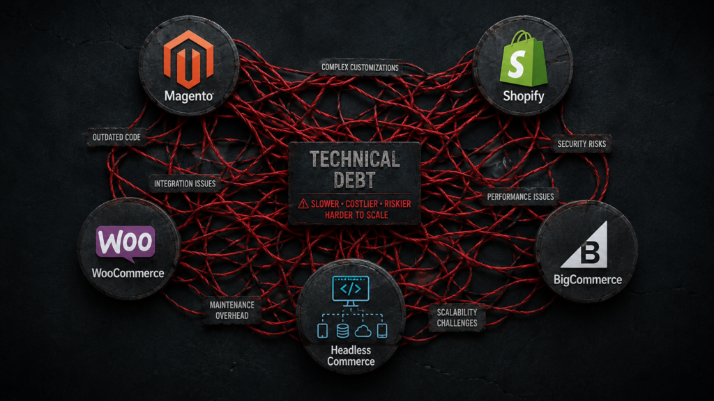 Comparison of Magento, Shopify, WooCommerce, BigCommerce, and Headless Commerce platforms