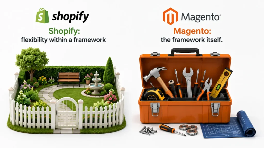  Shopify flexibility vs Magento customization illustration
