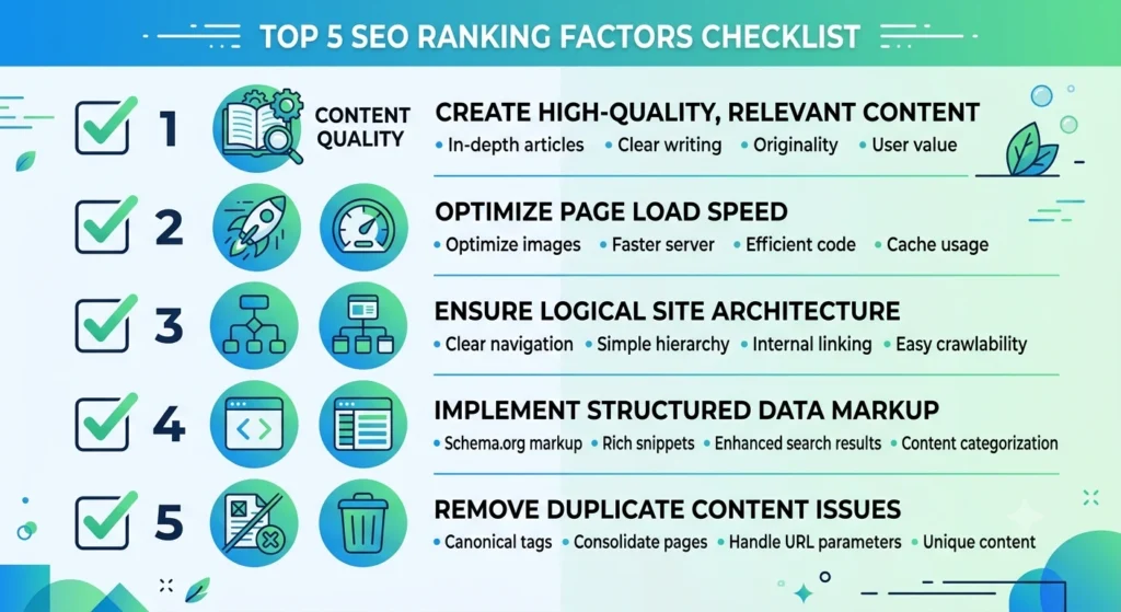 Google Algorithm Update ranking factors checklist