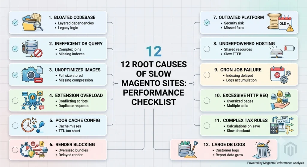 magento site slow root causes checklist summary