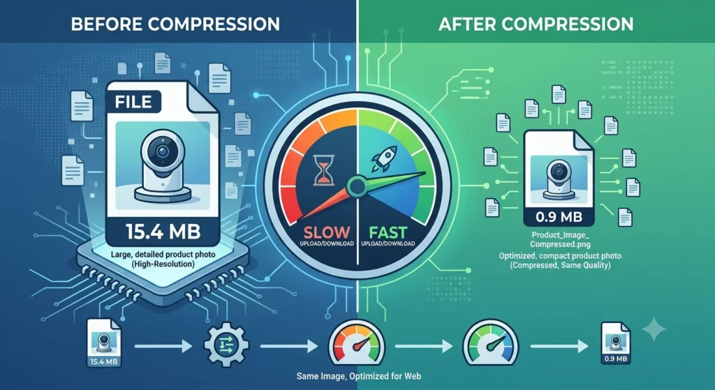 product image compression reducing Magento file size