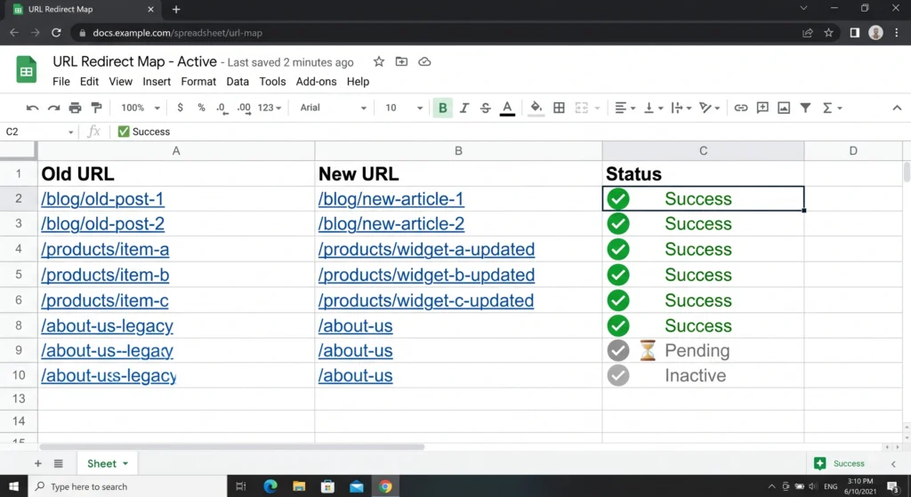 301 redirect mapping spreadsheets for ecommerce URLs