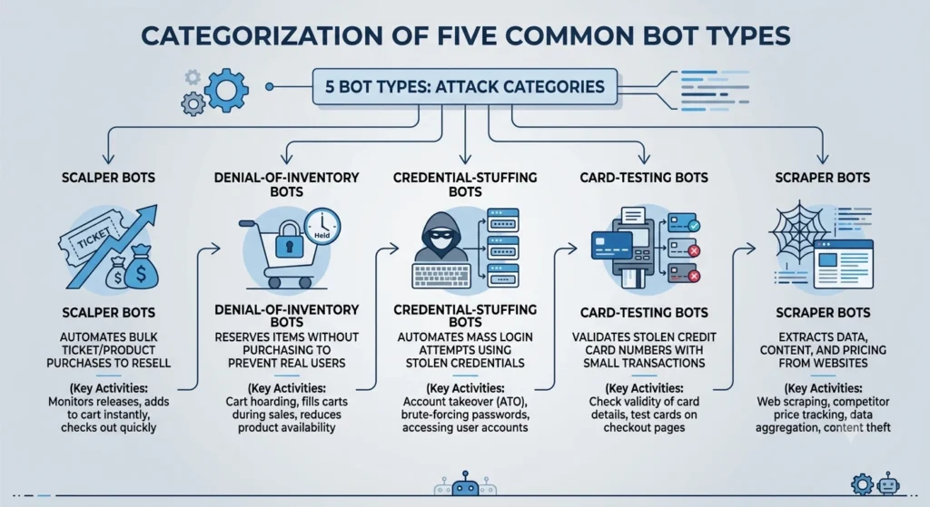 categories of bot traffic and checkout abuse affecting ecommerce stores