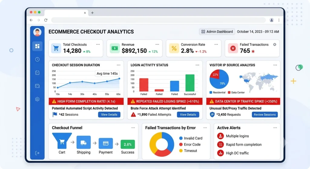 detection signals for bot traffic and checkout abuse on checkout pages