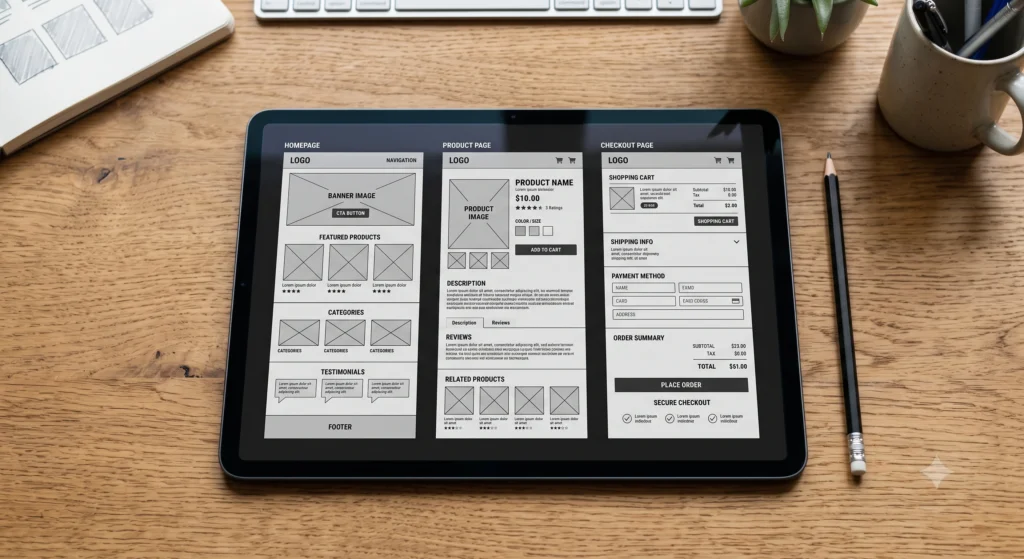 Ecommerce website wireframe