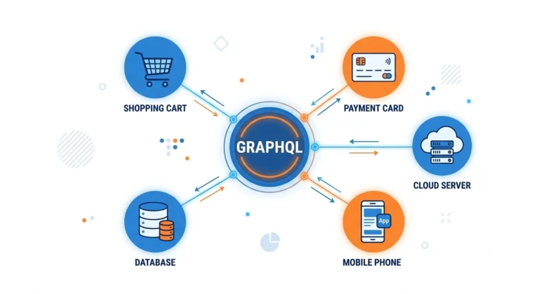 GraphQL for eCommerce architecture diagram with Adobe API Mesh connecting multiple backend systems