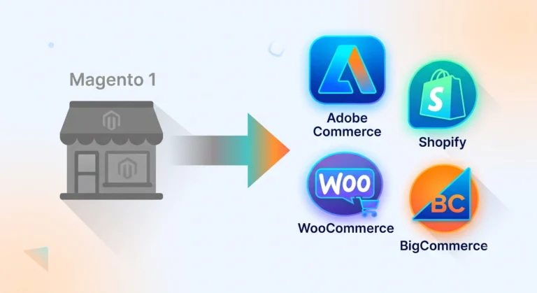 Magento 1 end of life illustration comparing legacy platform to modern ecommerce options