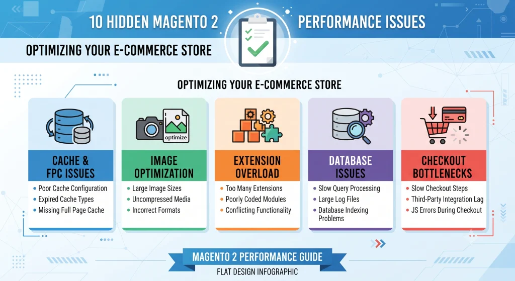 Magento 2 performance optimization checklist overview graphic
