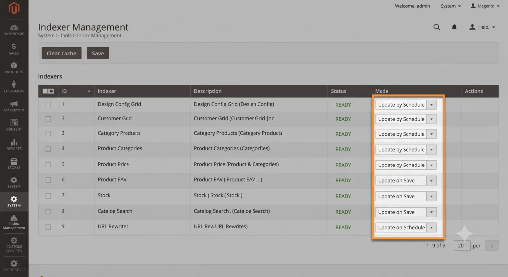 Magento 2 performance optimization indexer schedule setting screenshot