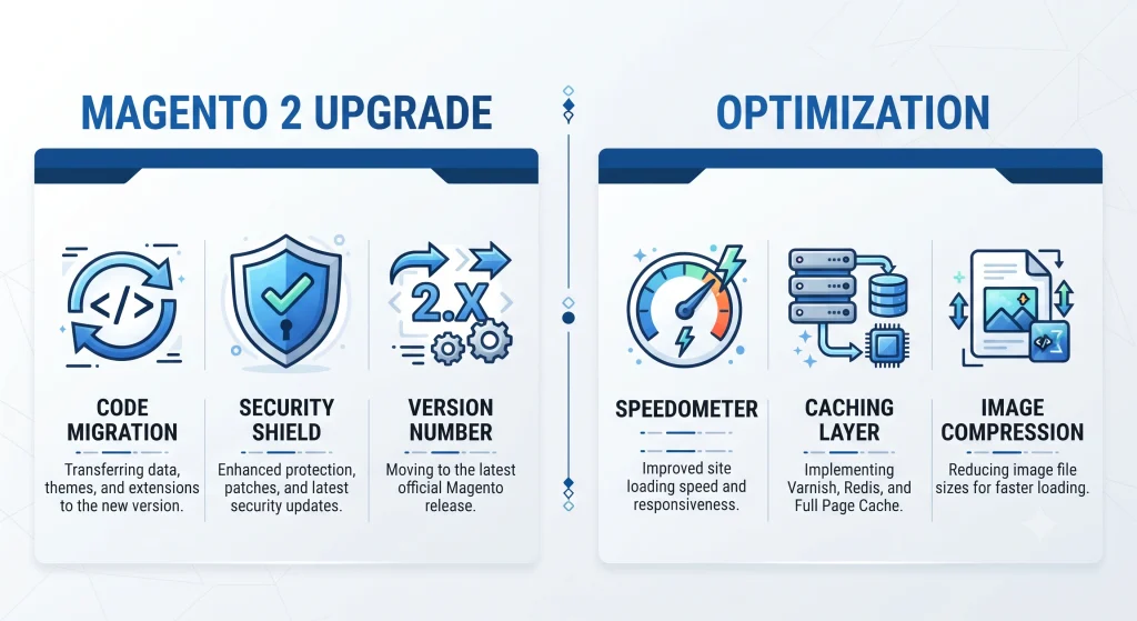 Upgrade vs optimization comparison infographic