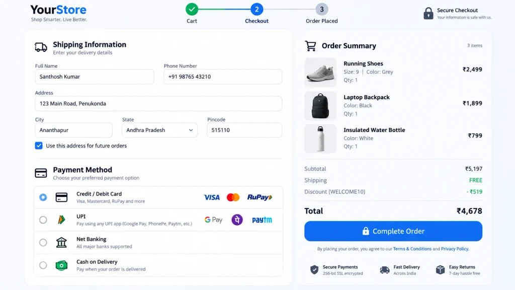 Simplified checkout process built to turn visitors into customers