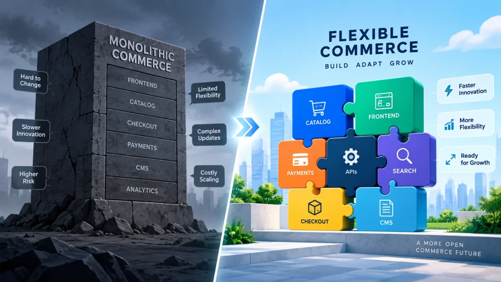 composable commerce flexibility compared to monolithic platform structure