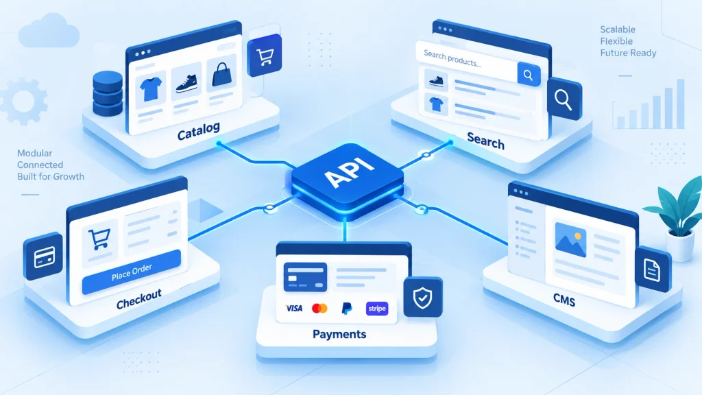 composable commerce modular architecture with API connected blocks