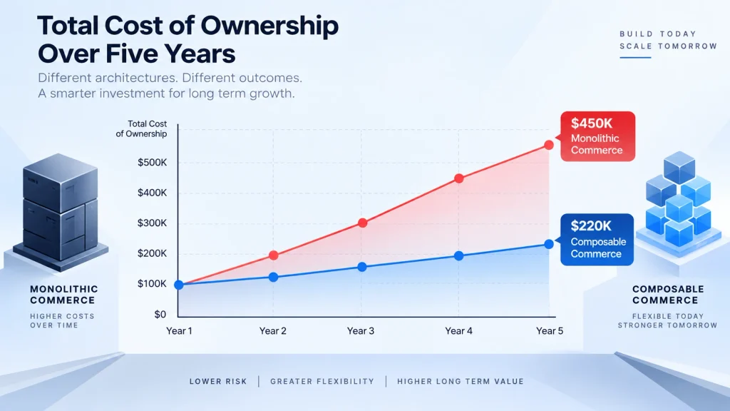  composable commerce total cost of ownership five year comparison chart