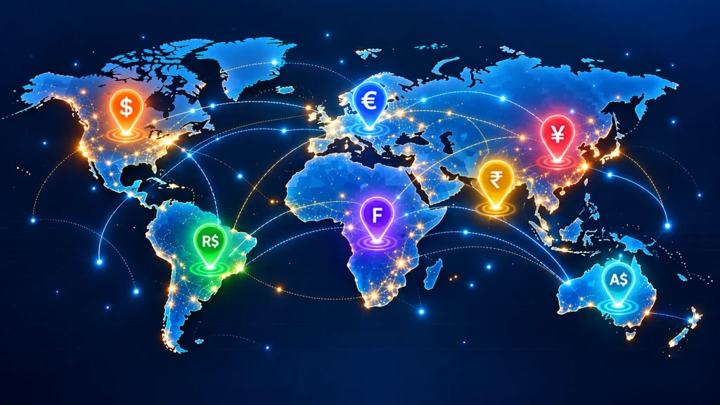 Global eCommerce map showing Adobe multi architecture currency zones
