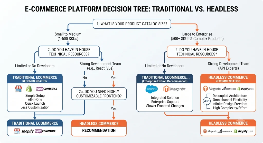 Flowchart comparing modern and traditional ecommerce approaches