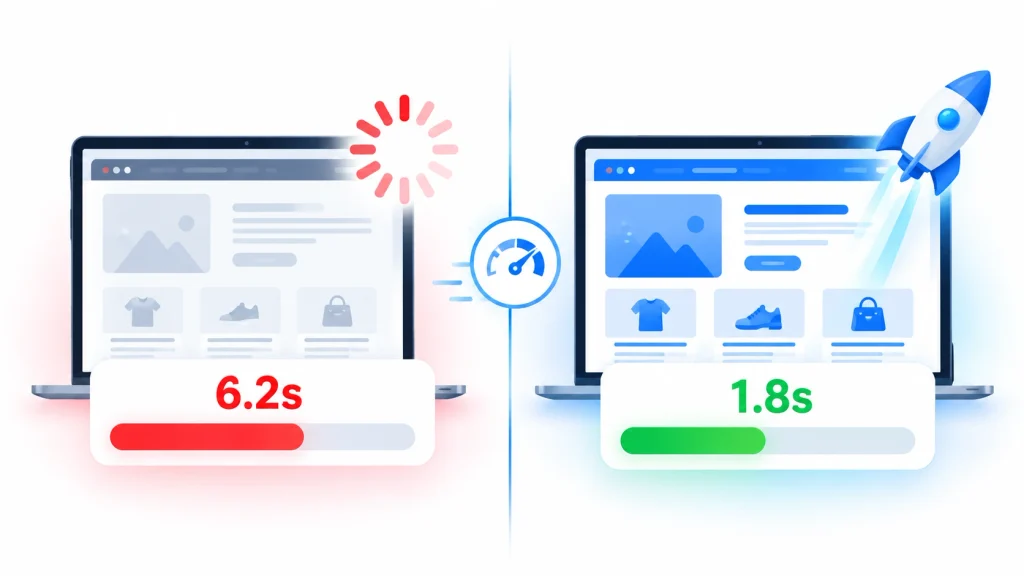 Category page load time before and after optimizing a Magento 2 product catalog