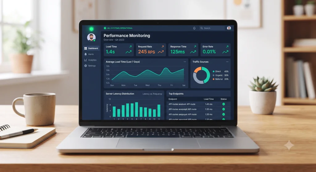 Dashboard used to monitor website speed performance