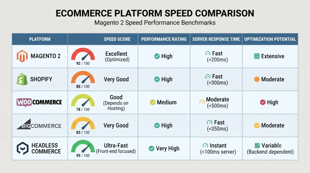 Magento 2 speed compared with Shopify, WooCommerce, and BigCommerce