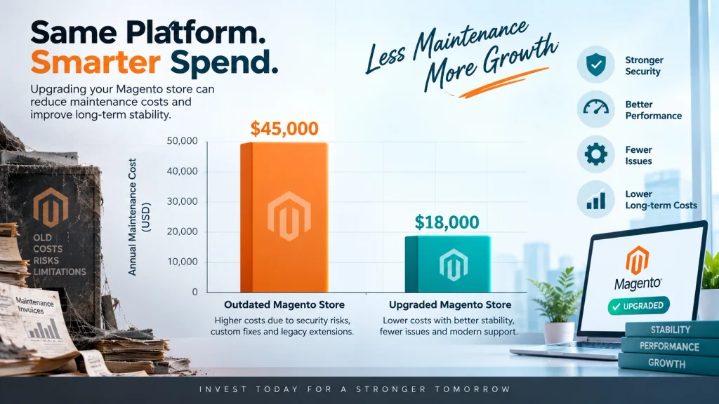 Magento store upgrade maintenance cost comparison chart