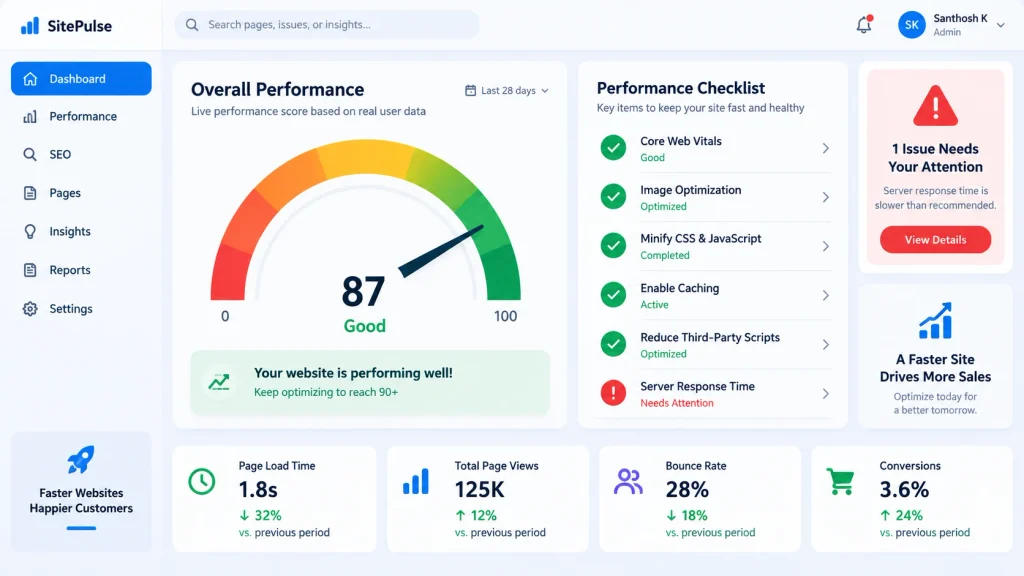 Dashboard tracking website performance through Core Web Vitals scores
