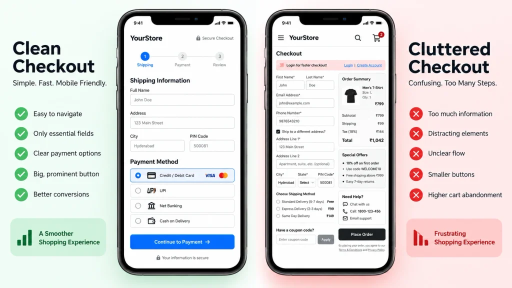 Mobile shopping experience optimized for easy browsing and checkout