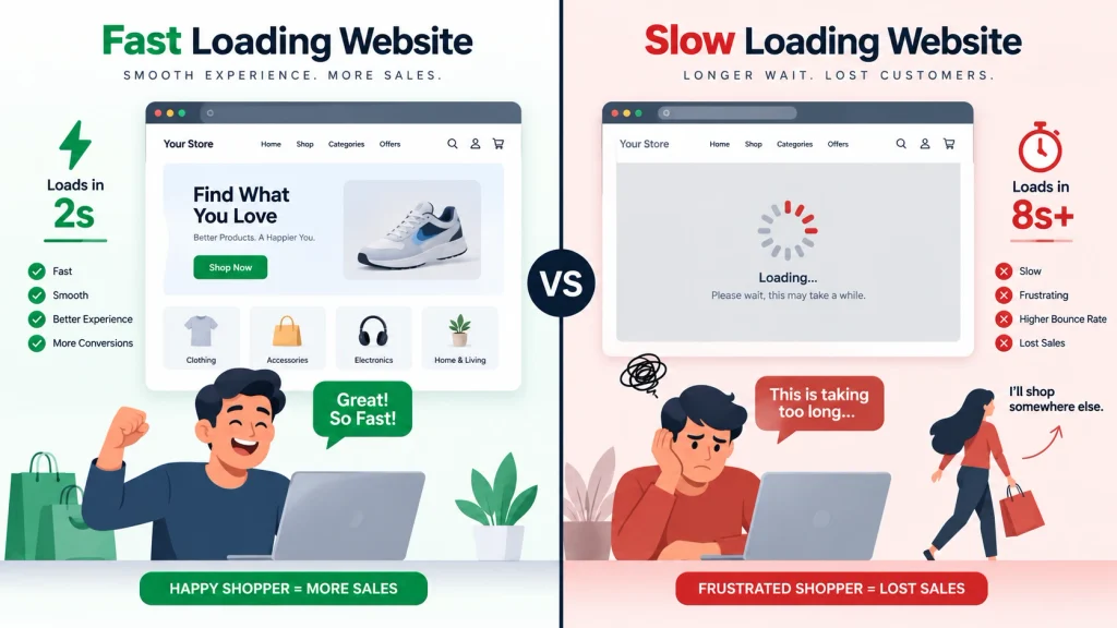 Page speed comparison showing how load time affects the ability to turn visitors into customers