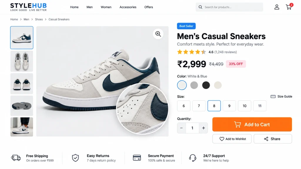 Optimized product page layout designed to turn visitors into customers