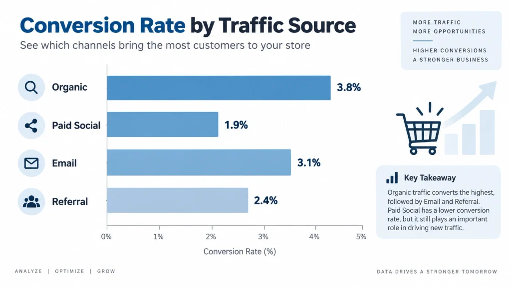 Traffic source conversion rate comparison for eCommerce sales conversion analysis