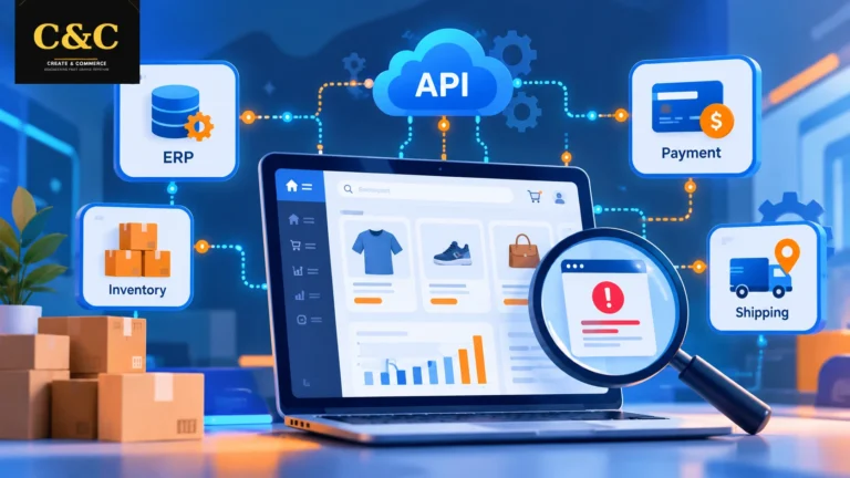 Adobe Commerce integration testing overview showing API connections and error detection