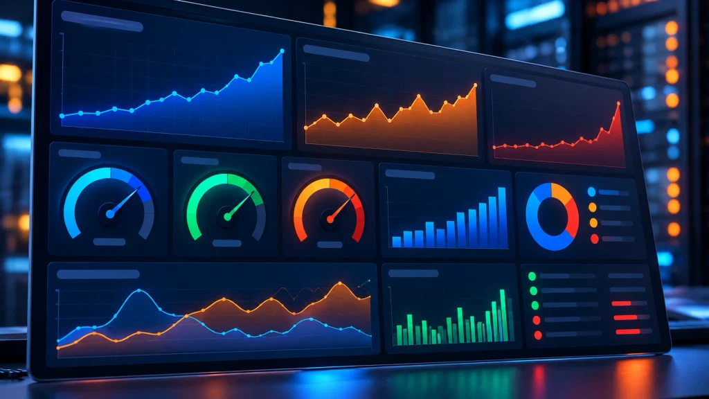 Monitoring dashboard during a session to load test Adobe Commerce