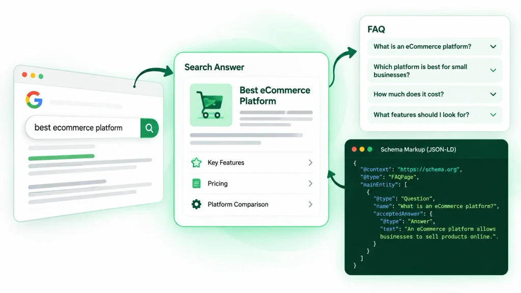 AEO checklist with schema markup and FAQ answers.