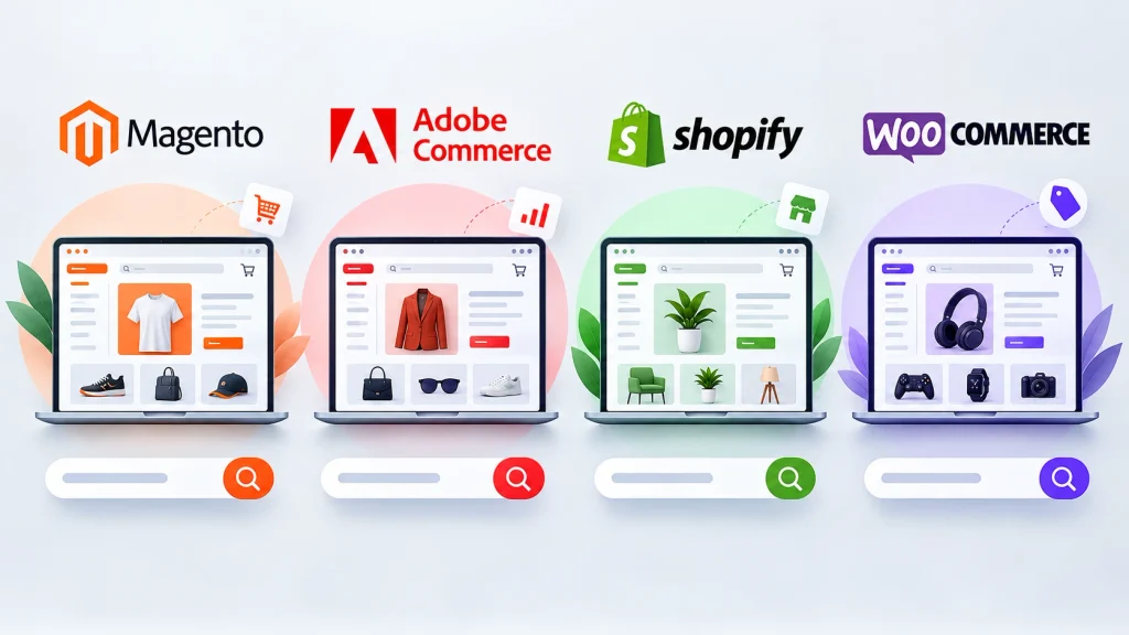AI-powered ecommerce search opportunities across Magento, Shopify, WooCommerce and BigCommerce