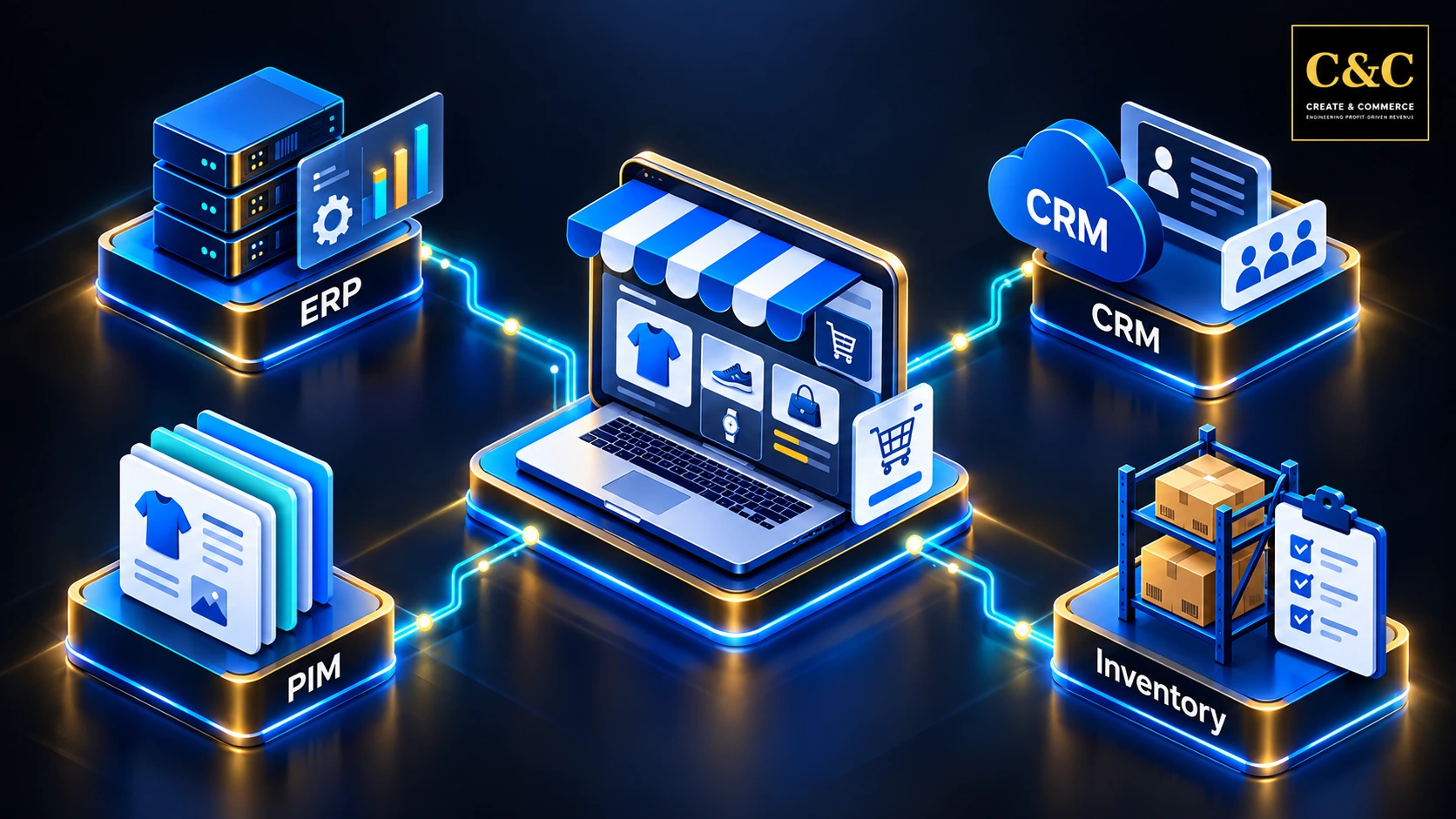 eCommerce API integration services connecting ERP, CRM, PIM, and inventory systems