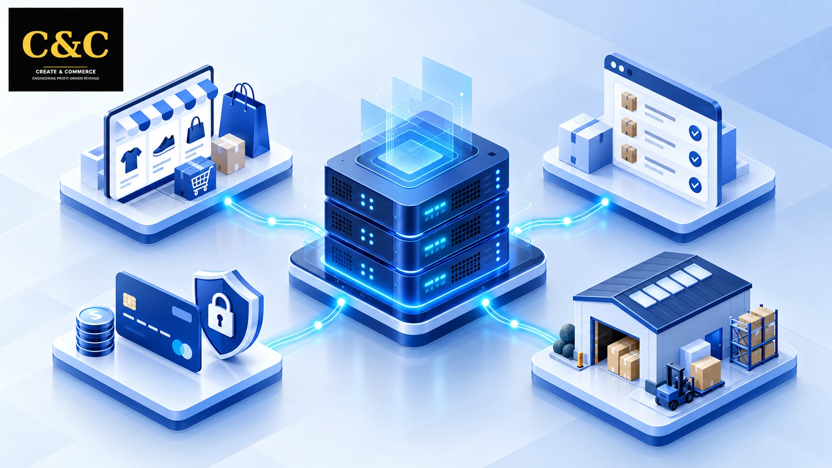 Ecommerce backend development architecture connecting inventory, orders, and payments