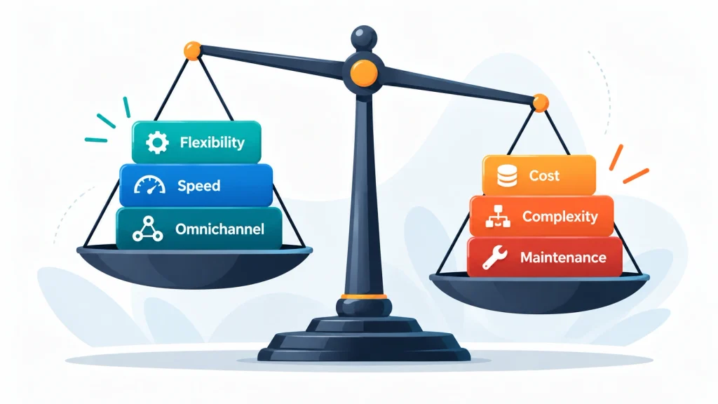 Headless ecommerce architecture trade-offs between flexibility, cost, and complexity
