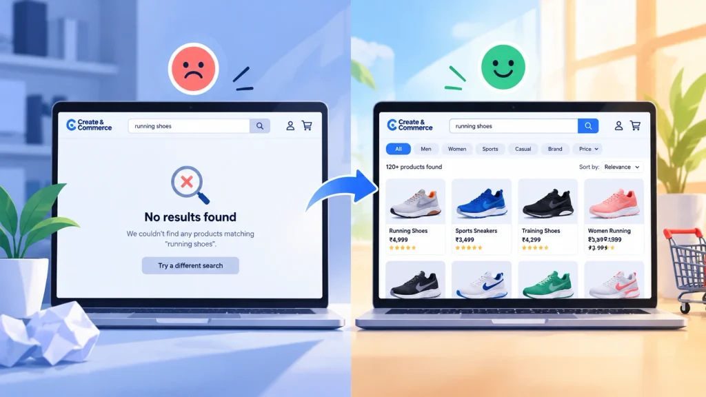 Comparison of traditional site search and AI-powered search results